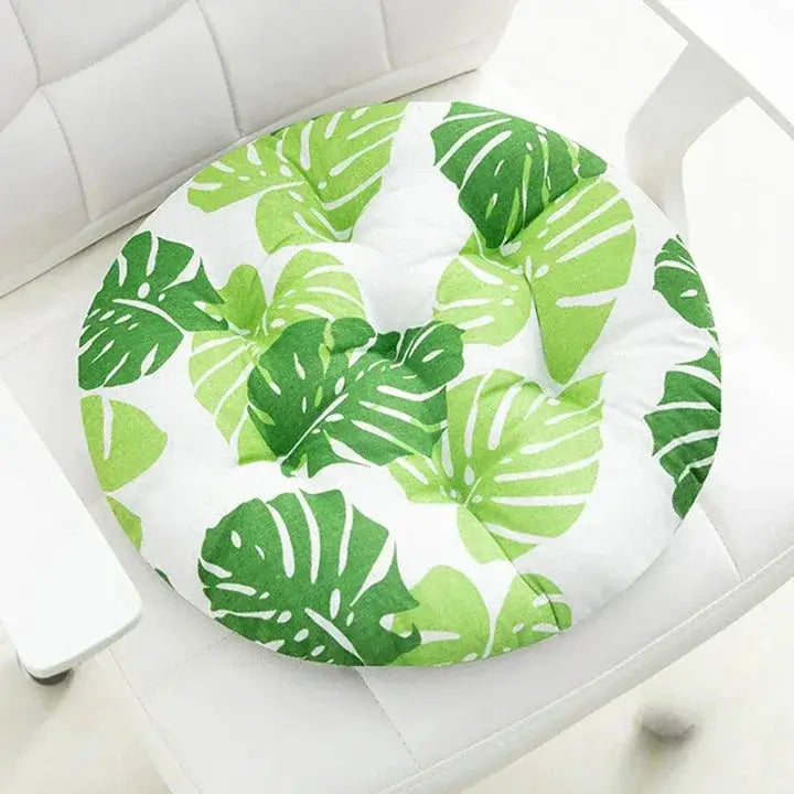 13 - Coussin de chaise rond motif feuilles - Coussin Chaise