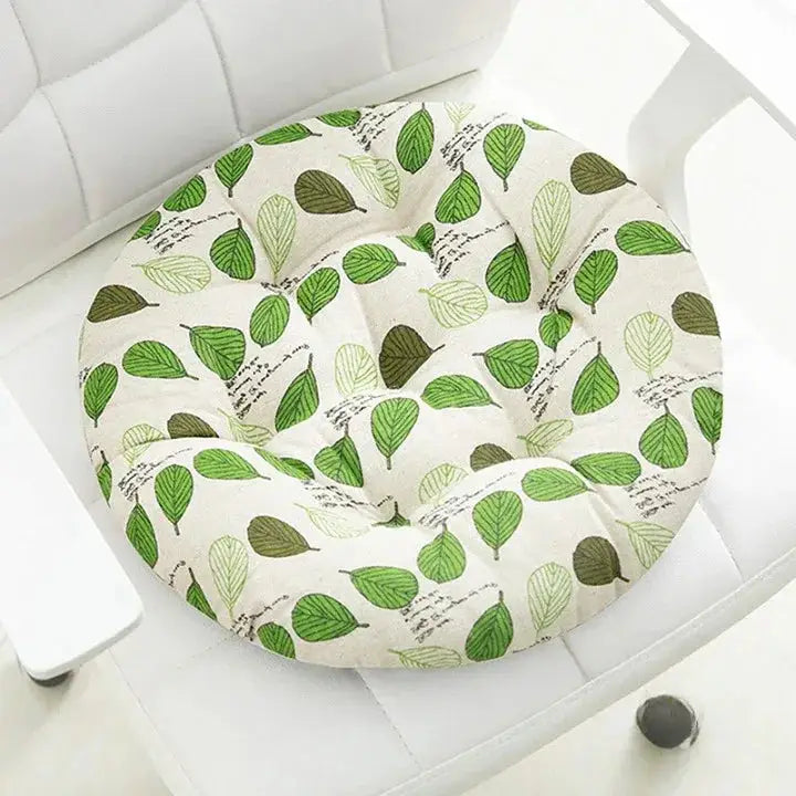 15 - Coussin de chaise rond motif feuilles dessinées - Coussin Chaise