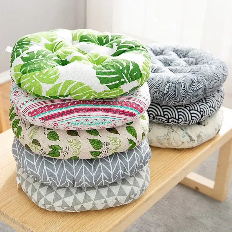 15 - Coussin de chaise rond motif feuilles dessinées - Coussin Chaise