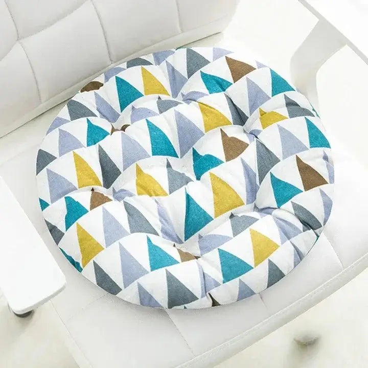 17 - Coussin de chaise rond motif triangles multicolores - Coussin Chaise