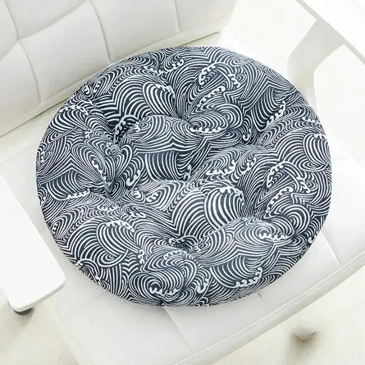 9 - Coussin de chaise rond motif vagues - Coussin Chaise