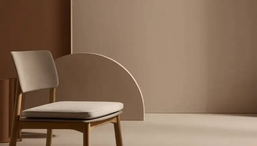 Une chaise minimaliste en bois avec un siège et un dossier rembourrés en beige clair.